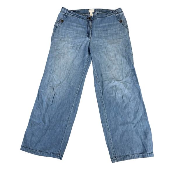 Chico's Women Lightweight Jeans Sz 2 (US Large/12) Cotton/Lyocell Blend Wide Leg - Picture 1 of 5